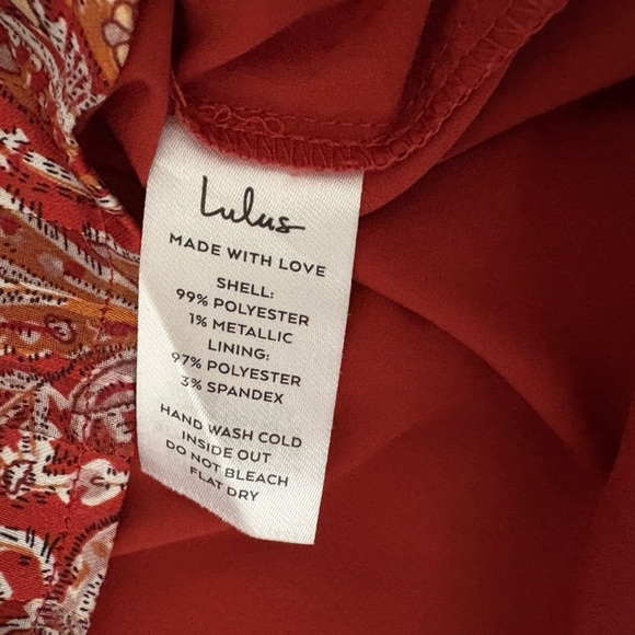 Lulus small rust red paisley mini dress mock neck balloon sleeve wrap skirt - Picture 13 of 14